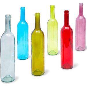 6 Pack Decorative Colored Wine Bottles for Home Decor - Empty Glass